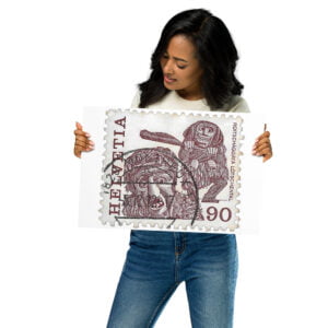 Vintage 1982 Switzerland Helvetia Stamp Poster