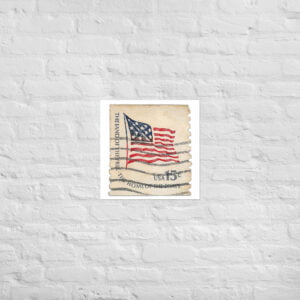 USA Stamp 1980s The Land of the Free Home of the Brave Poster