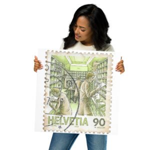 Vintage 1986 Switzerland Helvetia Stamp Poster