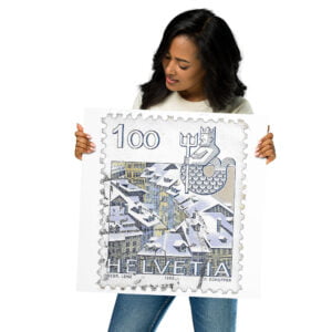 Vintage 1982 Switzerland Helvetia Stamp Poster