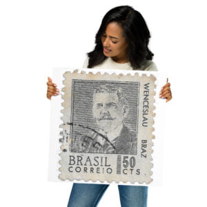 Vintage Correio Brasil 50 CTS Postal Stamp Poster