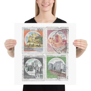 4 Vintage 1983 Italy Stamps of Roma Monuments Poster