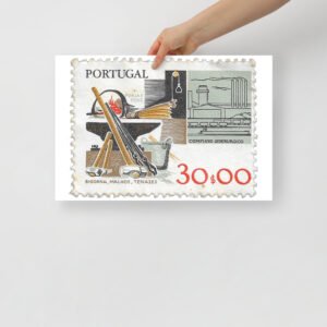 Vintage 1982 Portugal Construction theme Stamp Poster