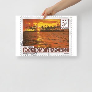 Vintage 1980 French Polynesia Sunset Stamp Poster