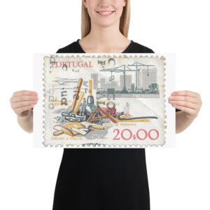 Vintage 1981 Portugal Portugal Steelworks Stamp Poster