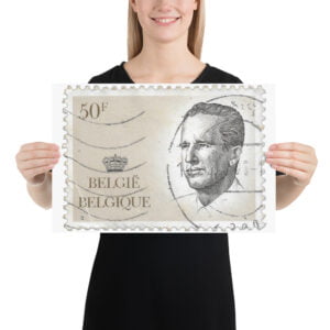 Vintage 1984 Belgium Stamp of King Baudouin Poster