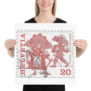 Vintage 1980 Swiss Stamp Poster