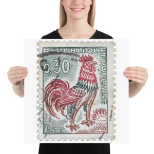 Vintage 1980 French Rooster Stamp Poster