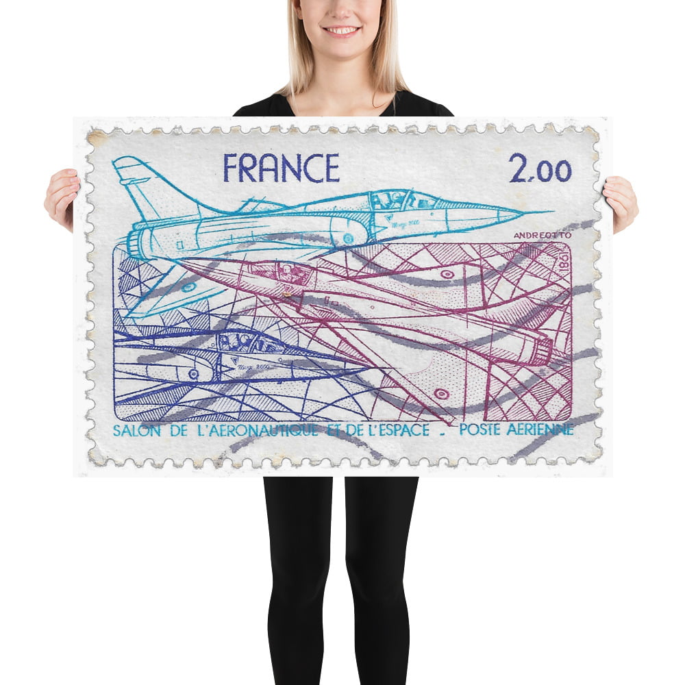 Vintage 1981 France Aeronautical & Space Show Stamp Poster - Image 3